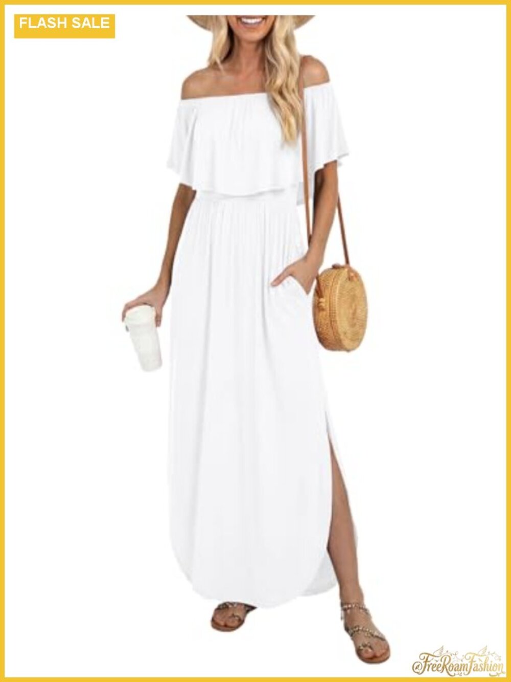 Off Shoulder Ruffle Maxi Dress Side Split Beach Party